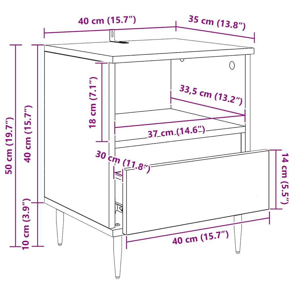 Κομοδίνο Artisan Oak 40 x 35 x 50 εκ. Επεξεργασμένο ξύλο - Pakobazaar