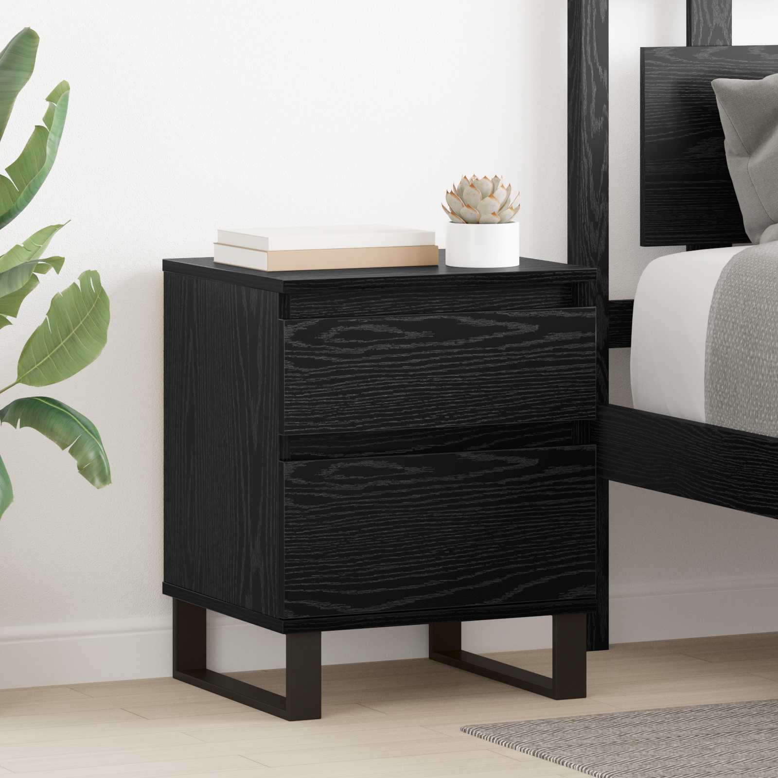 Κομοδίνο 2 pcs Μαύρη Οξυά 40 x 35 x 50 εκ. Επεξεργασμένο ξύλο - Pakobazaar