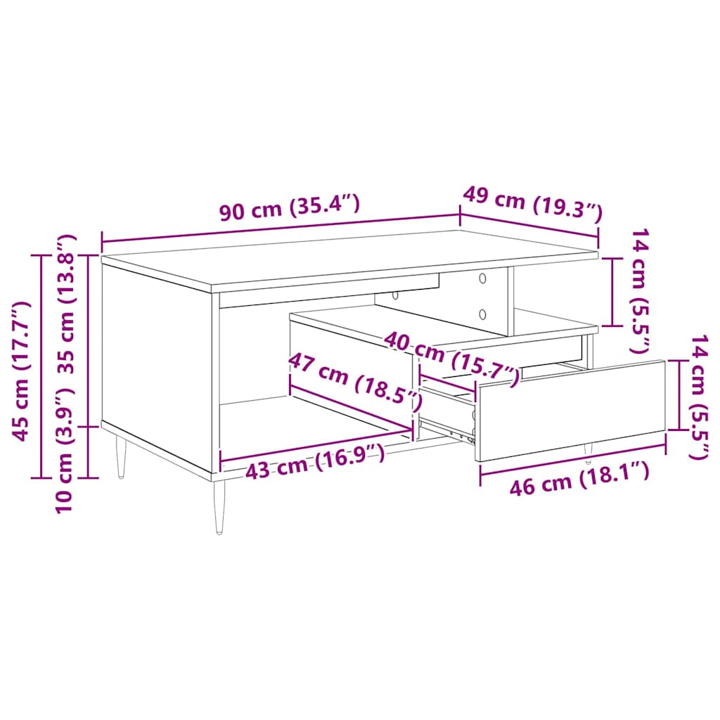 Τραπεζάκι σαλονιού με συρτάρι Παλιό ξύλο 90 x 49 x 45 εκ - Pakobazaar
