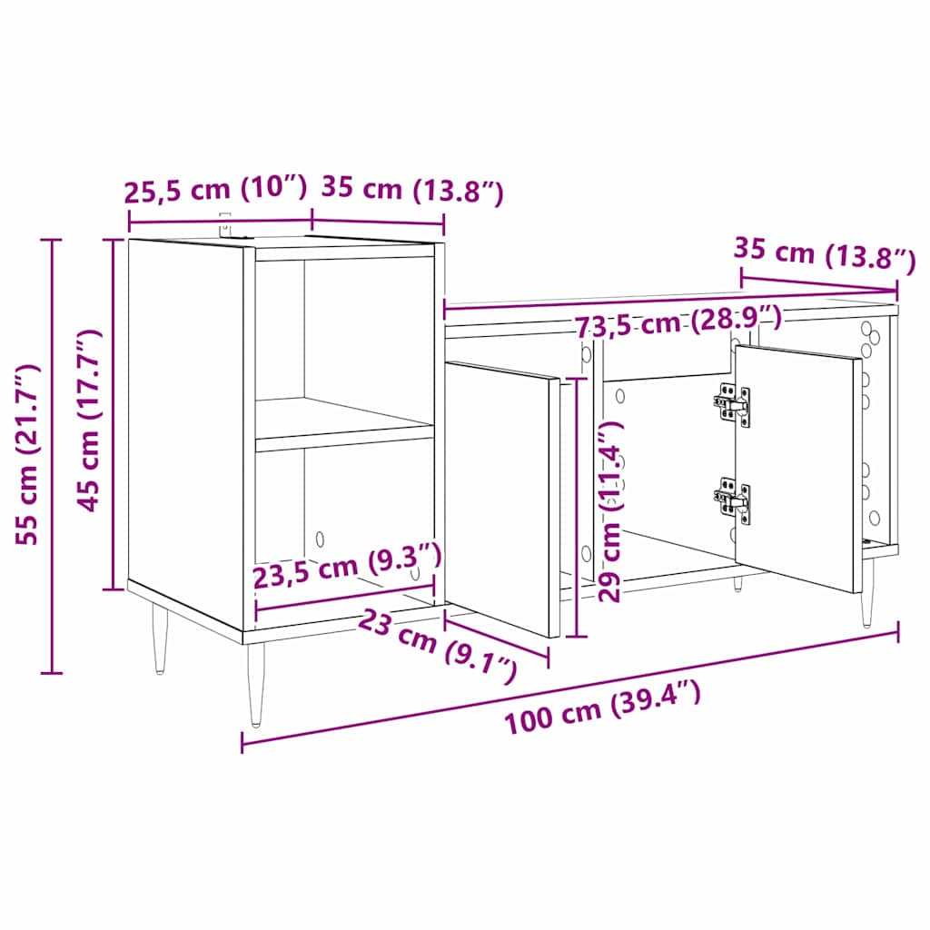 Ντουλάπι TV Μαύρη Οξυά 100 x 35 x 55 εκ Επεξεργασμένο ξύλο - Pakobazaar