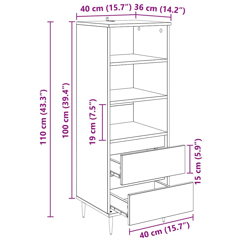 Highboard Παλιό Ξύλο 40 x 36 x 110 εκ. Επεξεργασμένο ξύλο