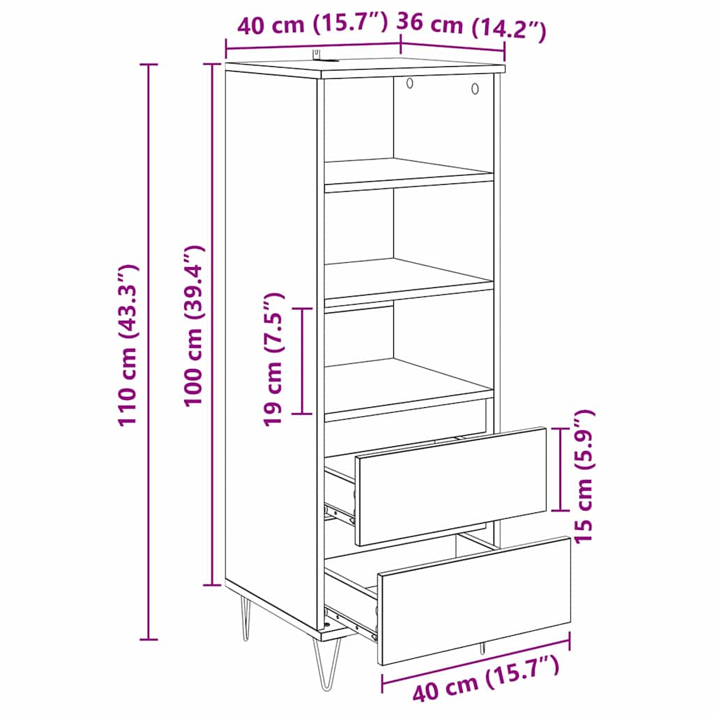 Highboard Μαύρη Οξυά 40 x 36 x 110 εκ. Επεξεργασμένο ξύλο