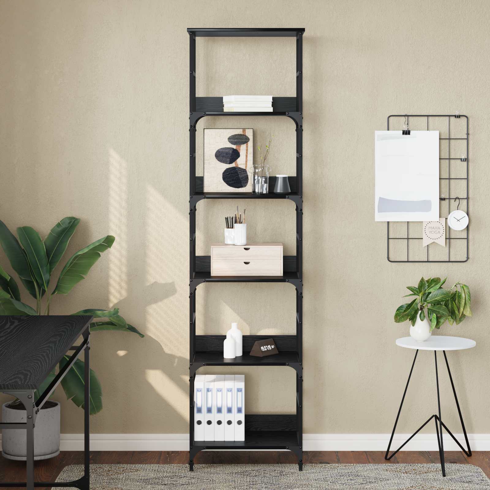 Ράφι Βιβλίων Μαύρη Οξυά 50 x 33 x 188,5 εκ Επεξεργασμένο ξύλο - Pakobazaar