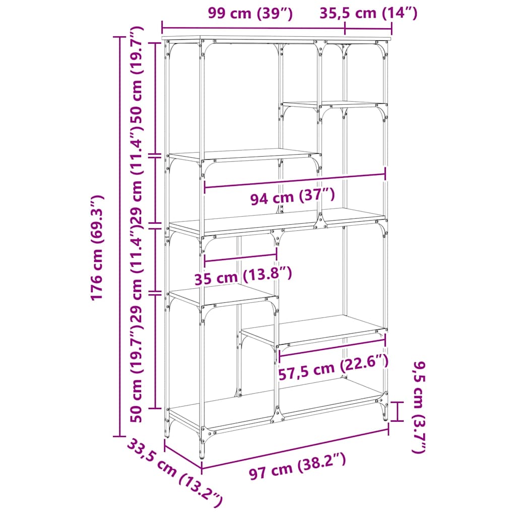 Ράφι Βιβλίων Μαύρη Οξυά 99 x 35,5 x 176 cm Επεξεργασμένο ξύλο - Pakobazaar