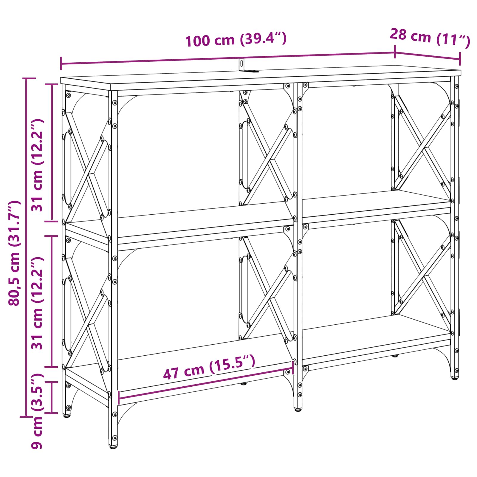 Τραπέζι κονσόλας Artisan Oak 100 x 28 x 80,5 εκ. - Pakobazaar