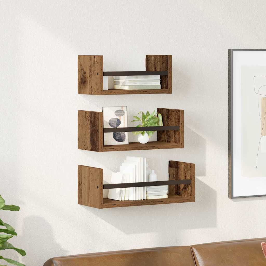 Σετ ραφιών τοίχου με ράφι 3 pcs Παλιό Ξύλο 40x16x14εκ.