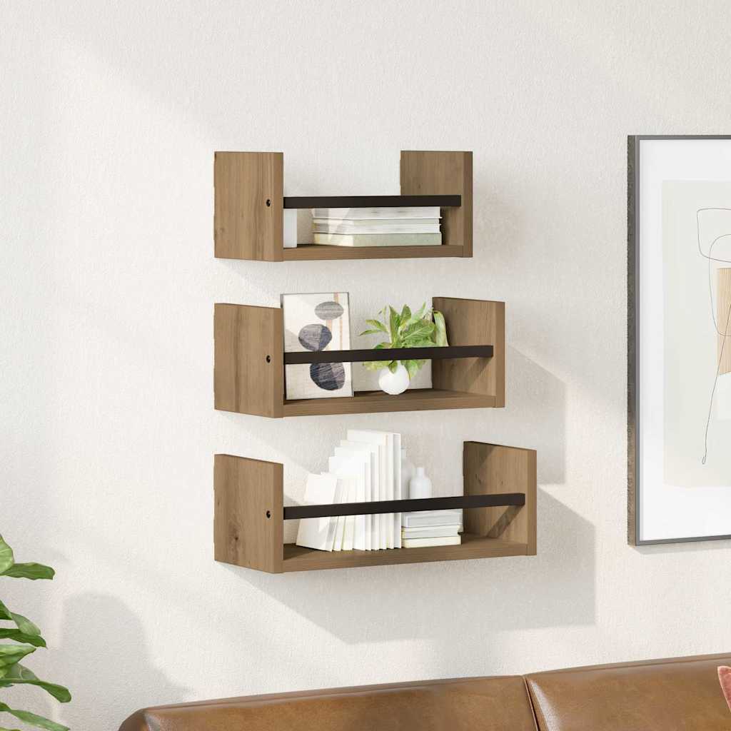 Σετ ραφιών τοίχου με ράφι 3 pcs Artisan Oak 40x16x14εκ. - Pakobazaar