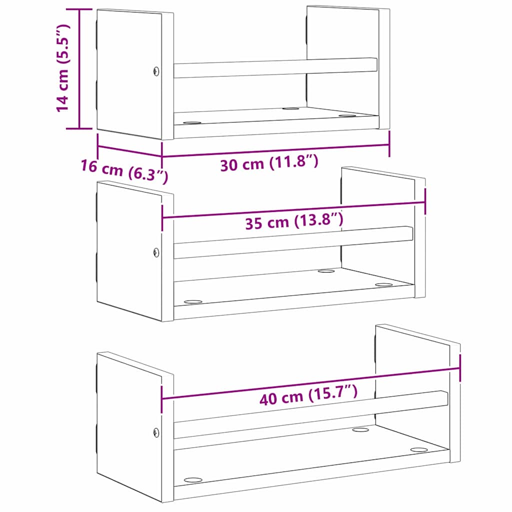 Σετ ραφιών τοίχου με ράφι 3 pcs Artisan Oak 40x16x14εκ. - Pakobazaar