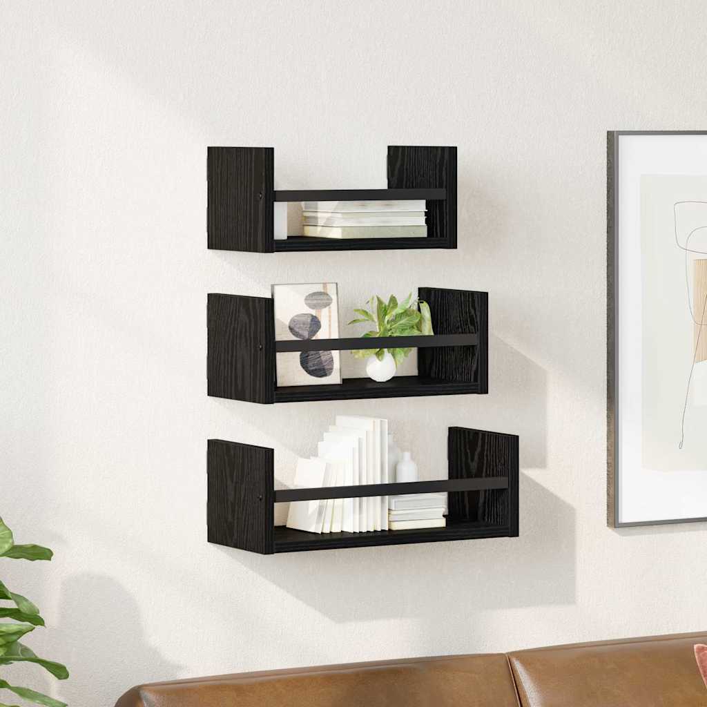 Σετ ραφιών τοίχου με ράφι 3 pcs Μαύρη Οξυά 40x16x14εκ. - Pakobazaar