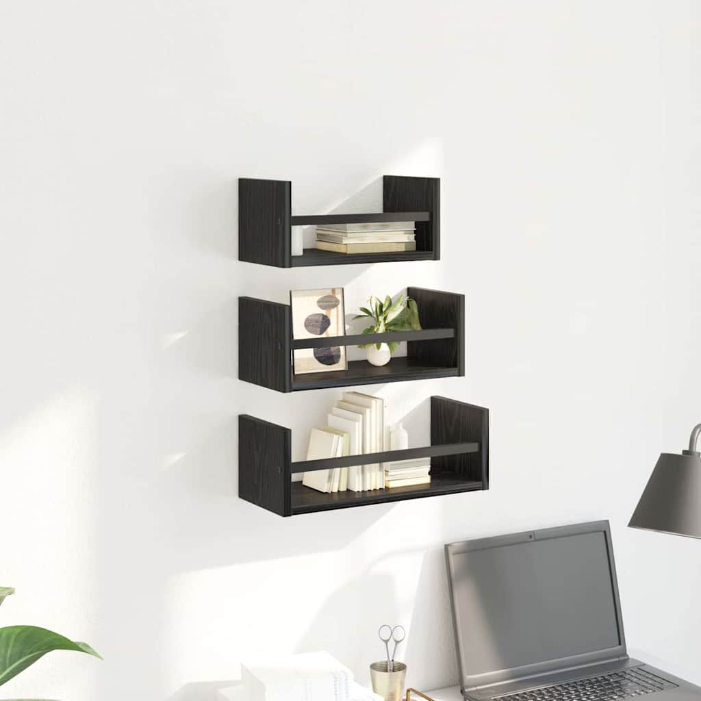 Σετ ραφιών τοίχου με ράφι 3 pcs Μαύρη Οξυά 40x16x14εκ. - Pakobazaar