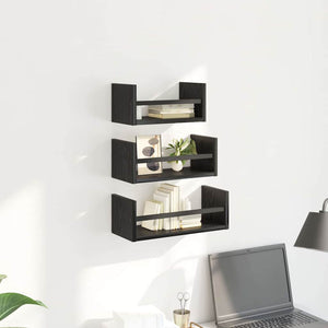 Σετ ραφιών τοίχου με ράφι 3 pcs Μαύρη Οξυά 40x16x14εκ. - Pakobazaar