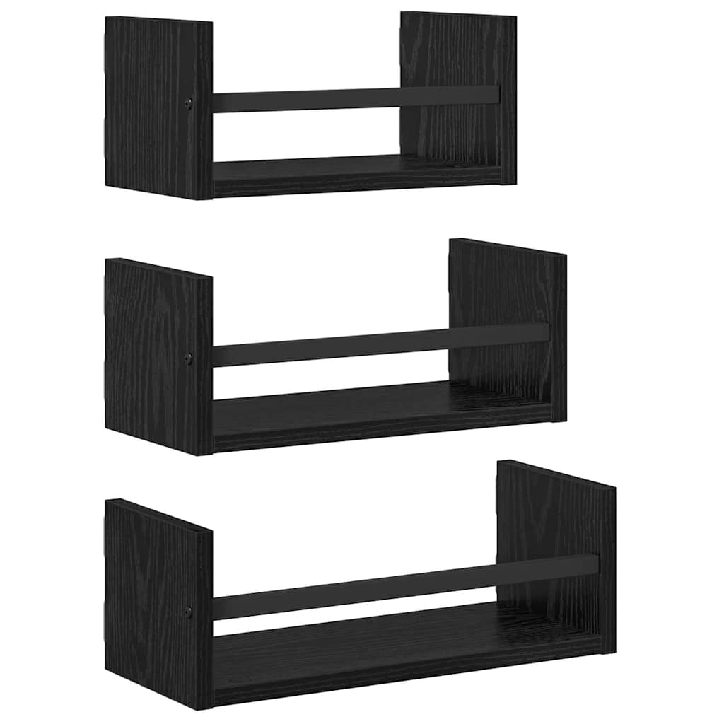 Σετ ραφιών τοίχου με ράφι 3 pcs Μαύρη Οξυά 40x16x14εκ. - Pakobazaar