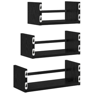 Σετ ραφιών τοίχου με ράφι 3 pcs Μαύρη Οξυά 40x16x14εκ. - Pakobazaar