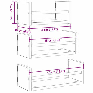 Σετ ραφιών τοίχου με ράφι 3 pcs Μαύρη Οξυά 40x16x14εκ. - Pakobazaar