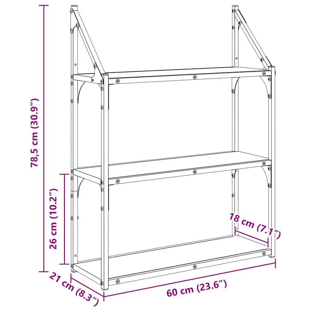 Ράφι Τοίχου Μαύρη Οξυά 60 x 21 x 78,5 cm Επεξεργασμένο ξύλο - Pakobazaar
