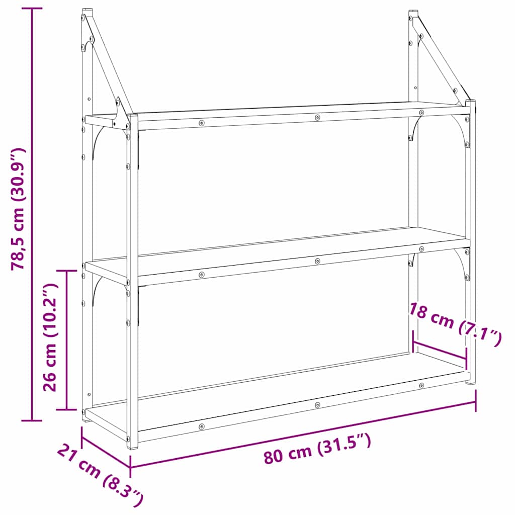 Ράφι Τοίχου Μαύρη Οξυά 80 x 21 x 78,5 cm Επεξεργασμένο ξύλο - Pakobazaar