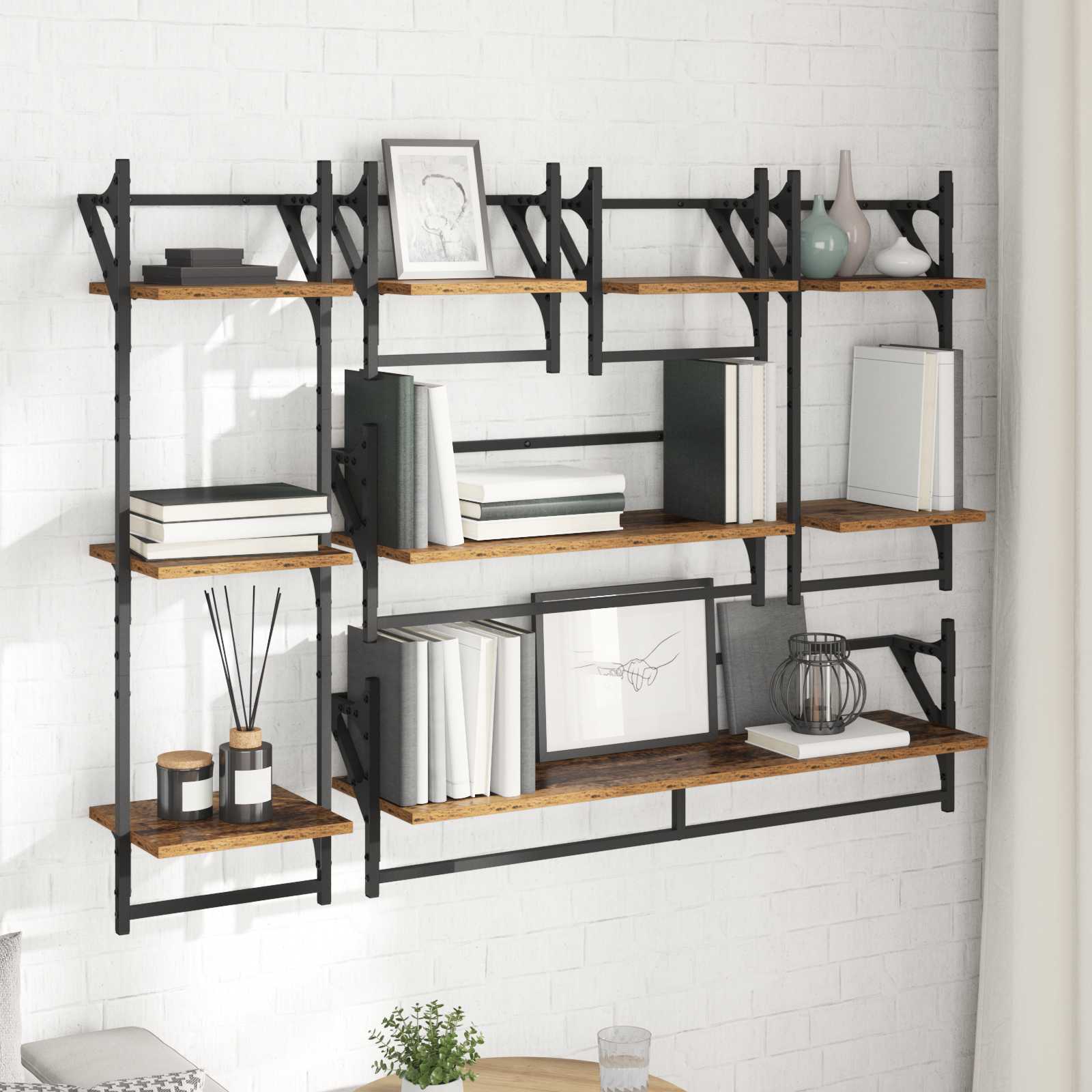 Σετ ραφιών τοίχου με ράφι 6 pcs Παλιό Ξύλο 100 x 25 x 30 cm - Pakobazaar