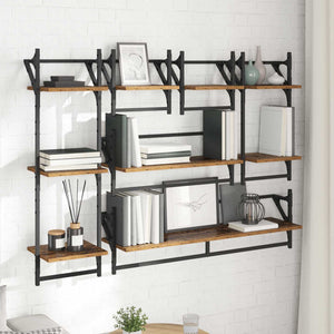 Σετ ραφιών τοίχου με ράφι 6 pcs Παλιό Ξύλο 100 x 25 x 30 cm - Pakobazaar