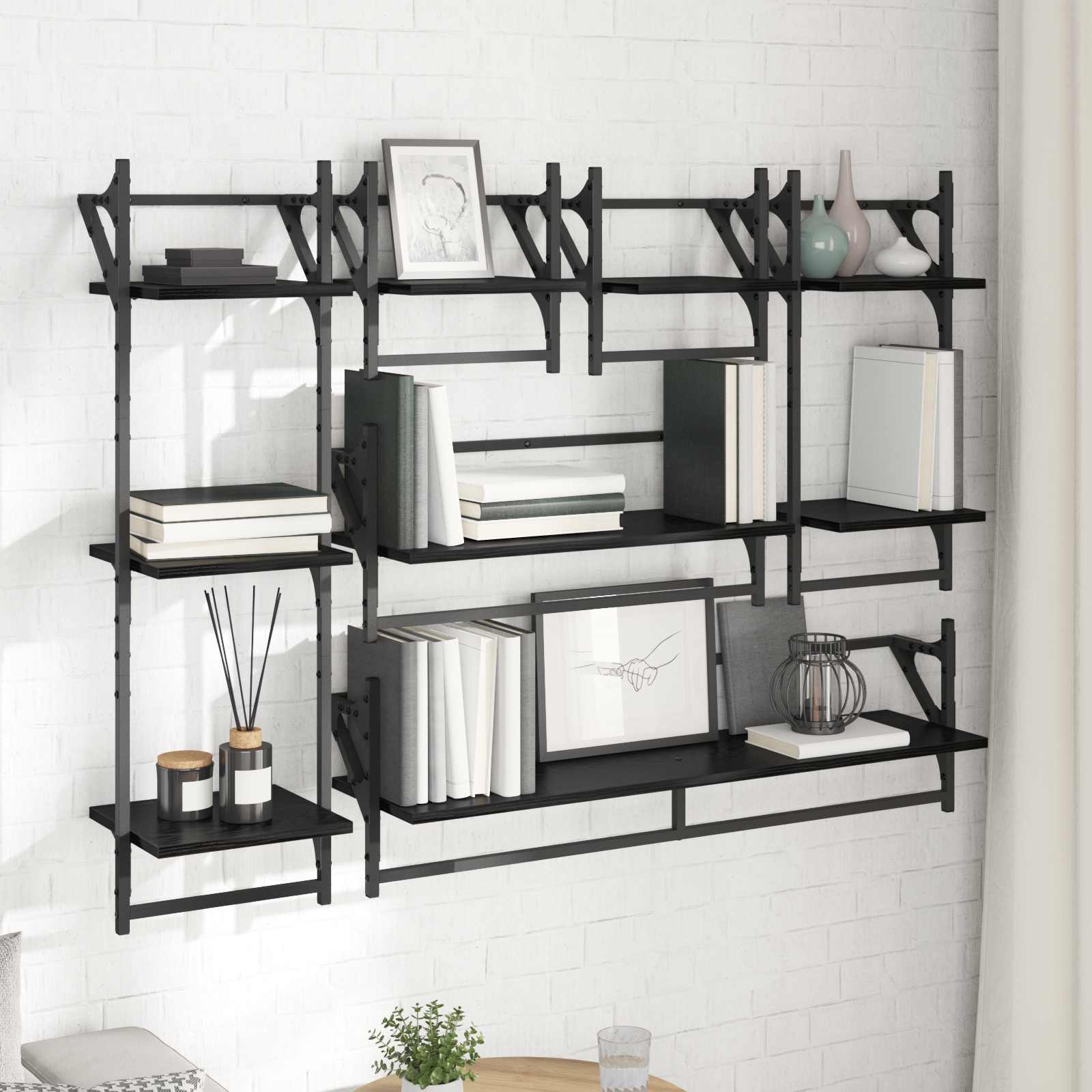 Σετ ραφιών τοίχου με ράφι 6 pcs Μαύρη Οξυά 100 x 25 x 30 cm - Pakobazaar