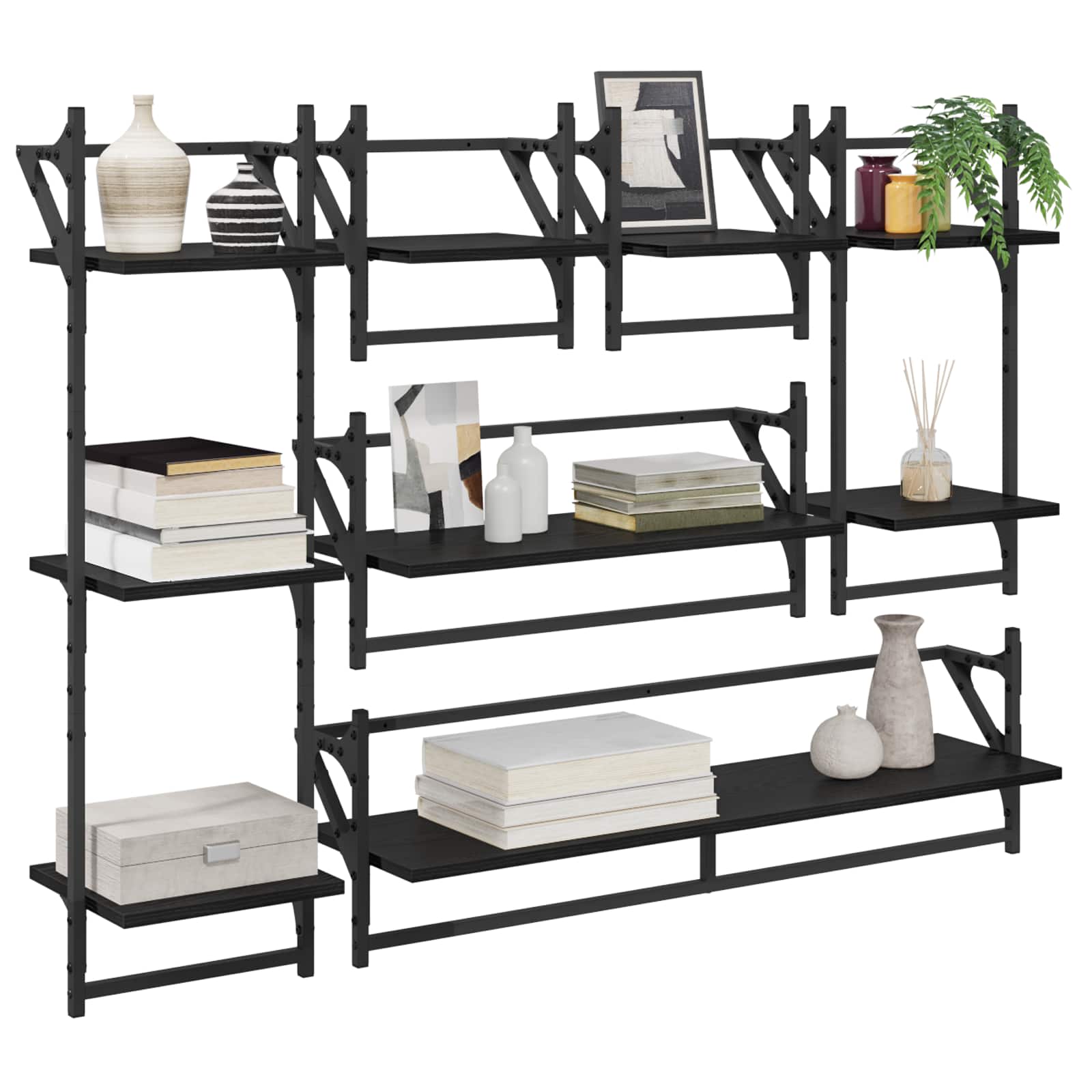 Σετ ραφιών τοίχου με ράφι 6 pcs Μαύρη Οξυά 100 x 25 x 30 cm - Pakobazaar