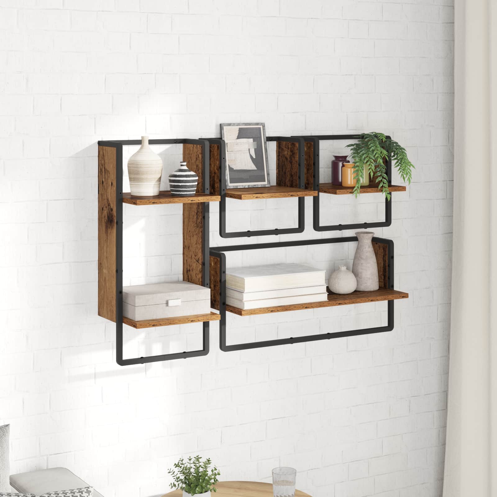 Σετ ραφιών τοίχου με ράφι 4 pcs Παλιό Ξύλο 65 x 25 x 30 cm - Pakobazaar