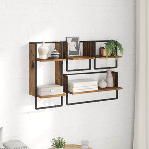 Σετ ραφιών τοίχου με ράφι 4 pcs Παλιό Ξύλο 65 x 25 x 30 cm - Pakobazaar