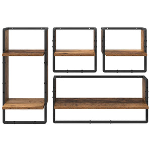 Σετ ραφιών τοίχου με ράφι 4 pcs Παλιό Ξύλο 65 x 25 x 30 cm - Pakobazaar