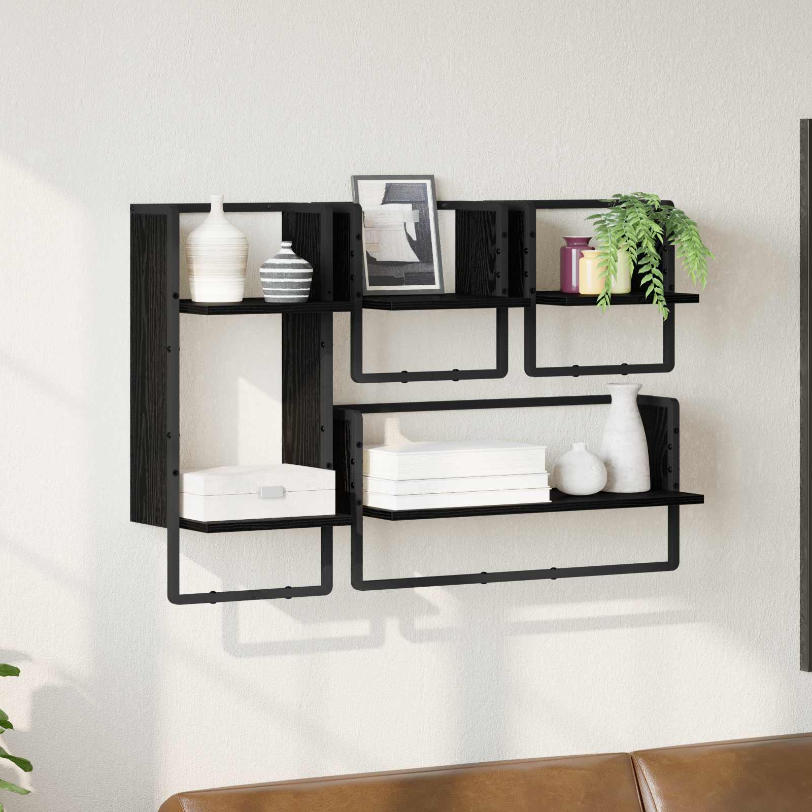Σετ ραφιών τοίχου με ράφι 4 pcs Μαύρη Οξυά 65 x 25 x 30 cm - Pakobazaar