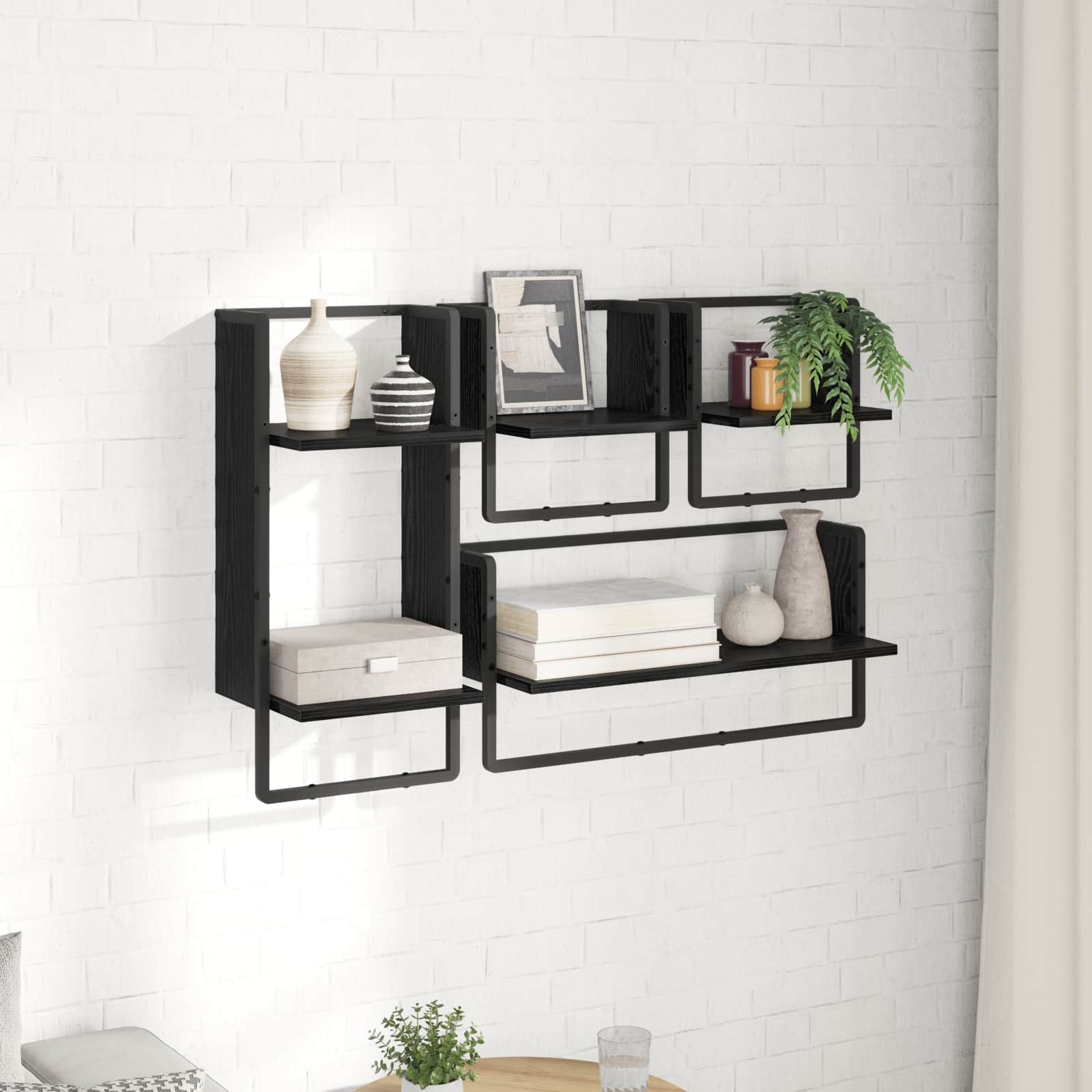 Σετ ραφιών τοίχου με ράφι 4 pcs Μαύρη Οξυά 65 x 25 x 30 cm - Pakobazaar