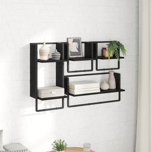 Σετ ραφιών τοίχου με ράφι 4 pcs Μαύρη Οξυά 65 x 25 x 30 cm - Pakobazaar