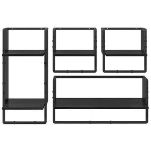 Σετ ραφιών τοίχου με ράφι 4 pcs Μαύρη Οξυά 65 x 25 x 30 cm - Pakobazaar