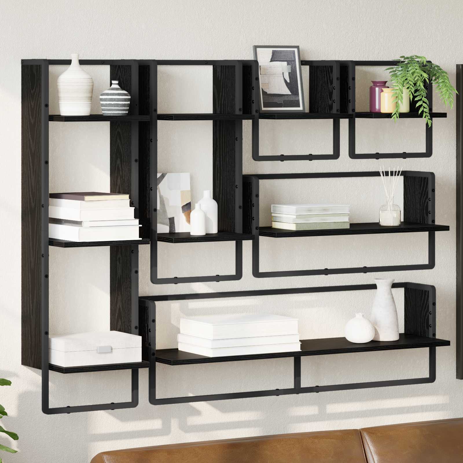 Σετ ραφιών τοίχου με ράφι 6 pcs Μαύρη Οξυά 100 x 25 x 30 cm - Pakobazaar