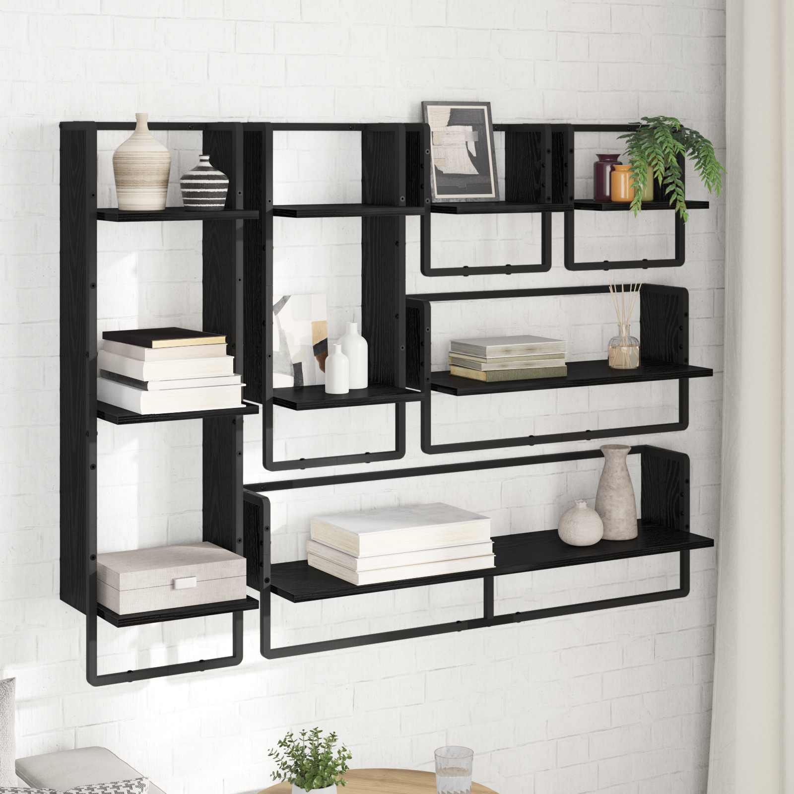 Σετ ραφιών τοίχου με ράφι 6 pcs Μαύρη Οξυά 100 x 25 x 30 cm - Pakobazaar