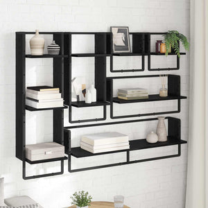 Σετ ραφιών τοίχου με ράφι 6 pcs Μαύρη Οξυά 100 x 25 x 30 cm - Pakobazaar