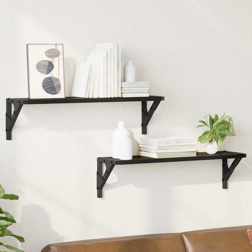 Ράφια Τοίχου με ράφι 2 pcs Μαύρη Οξυά 60 x 15 x 15,5 cm - Pakobazaar