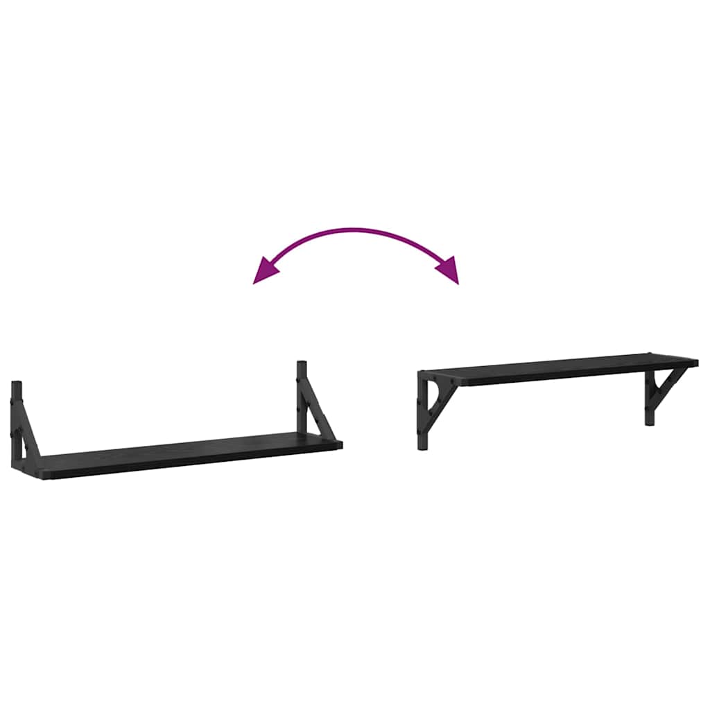 Ράφια Τοίχου με ράφι 2 pcs Μαύρη Οξυά 60 x 15 x 15,5 cm - Pakobazaar