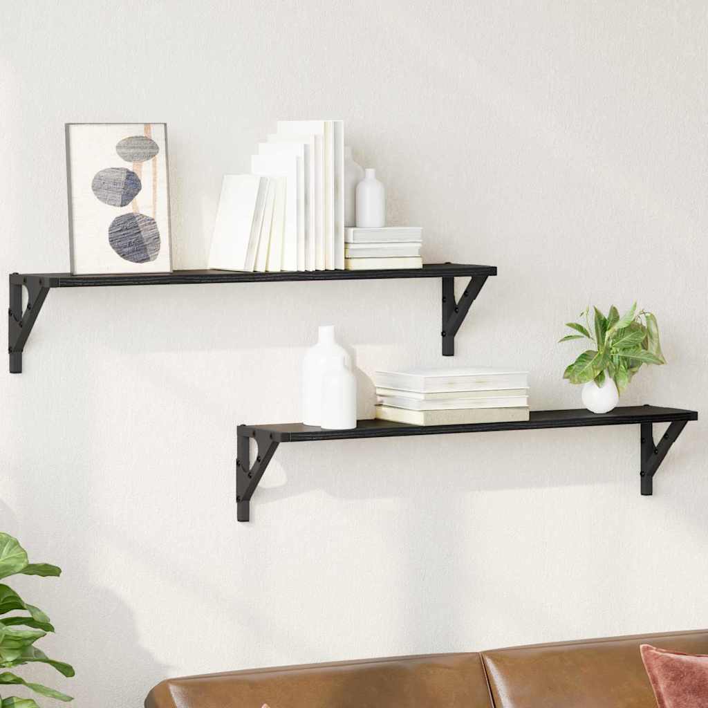 Ράφια Τοίχου με ράφι 2 pcs Μαύρη Οξυά 80 x 15 x 15,5 cm - Pakobazaar