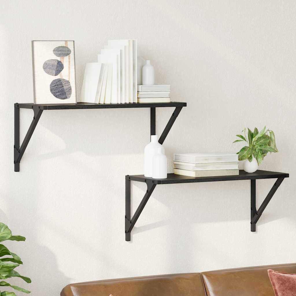 Ράφια Τοίχου με ράφι 2 pcs Μαύρη Οξυά 60 x 25 x 25,5 cm - Pakobazaar