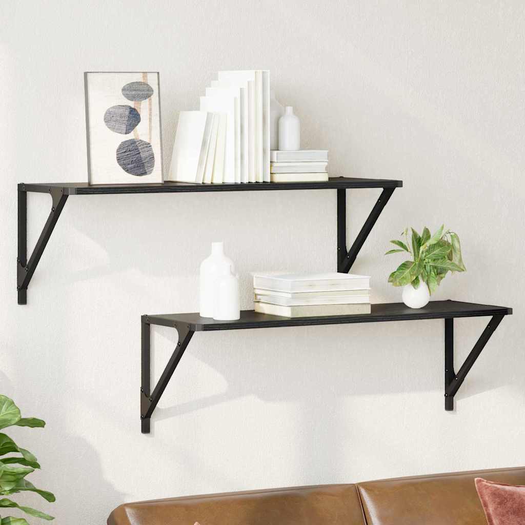 Ράφια Τοίχου με ράφι 2 pcs Μαύρη Οξυά 80 x 25 x 25,5 cm - Pakobazaar