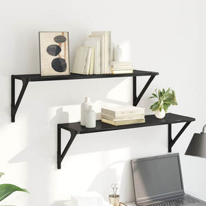 Ράφια Τοίχου με ράφι 2 pcs Μαύρη Οξυά 80 x 25 x 25,5 cm - Pakobazaar