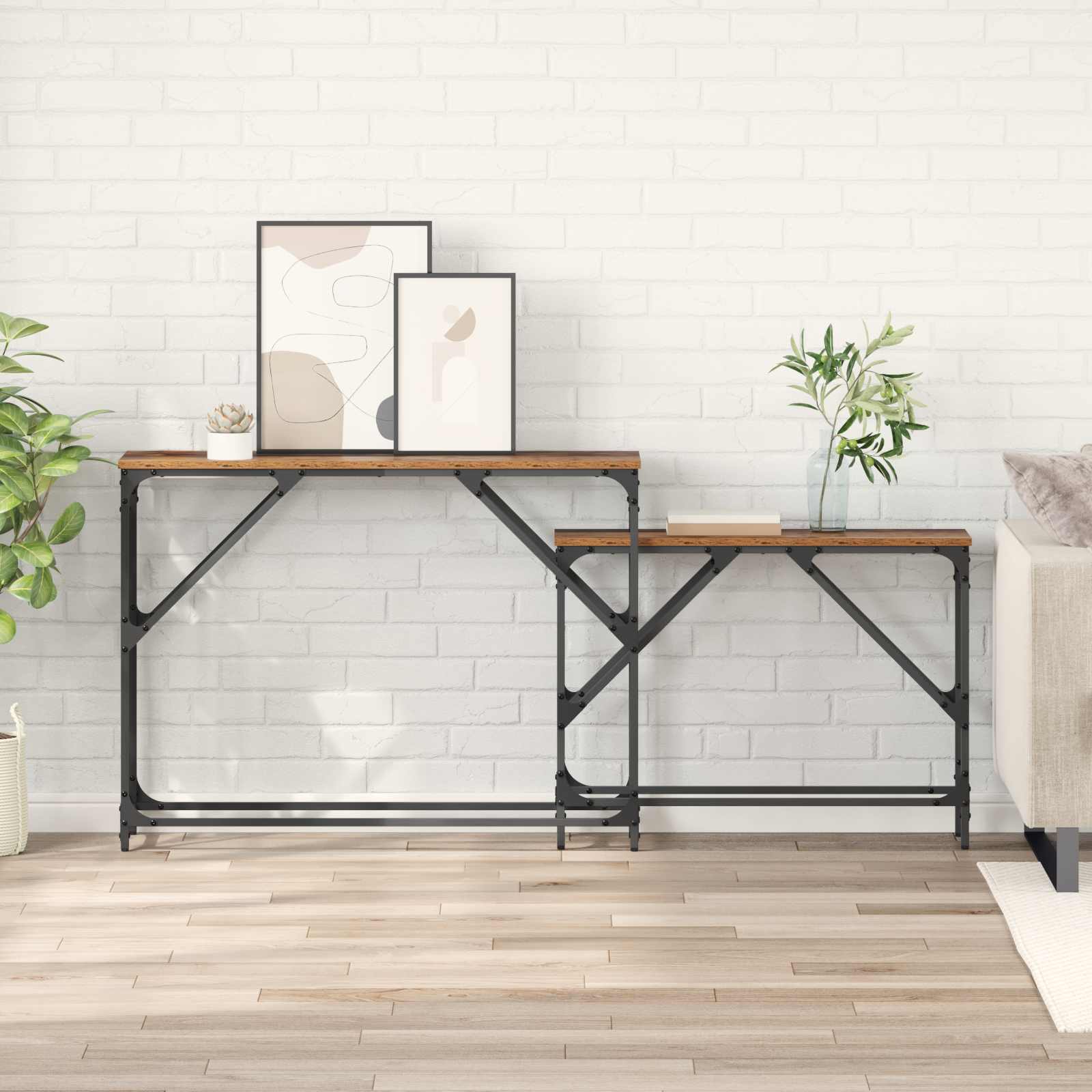 Τραπέζι κονσόλας 2 pcs Παλιό Ξύλο 100 x 28 x 75 εκ. - Pakobazaar