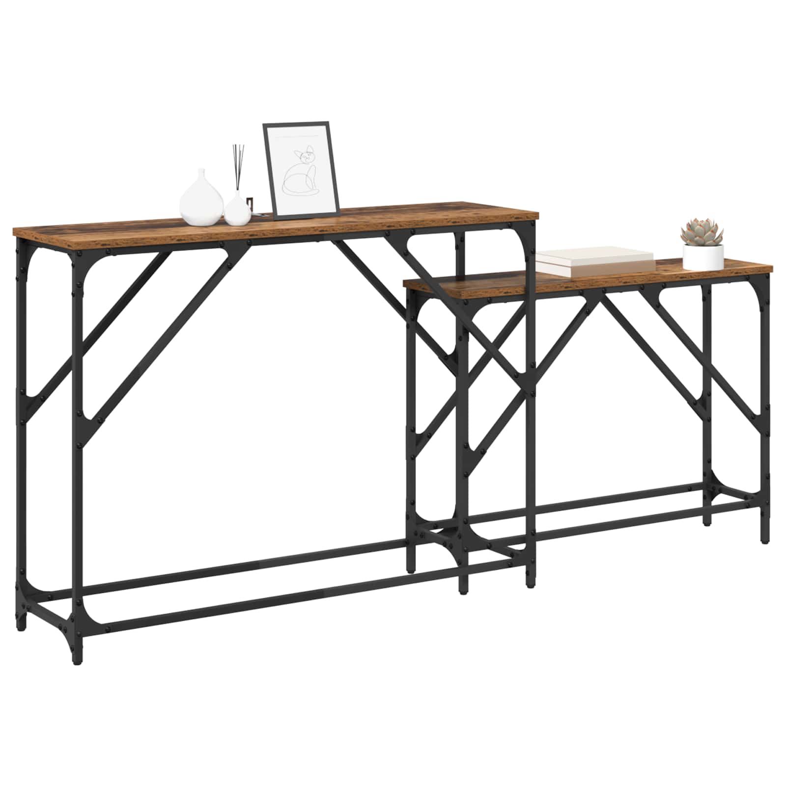 Τραπέζι κονσόλας 2 pcs Παλιό Ξύλο 100 x 28 x 75 εκ. - Pakobazaar
