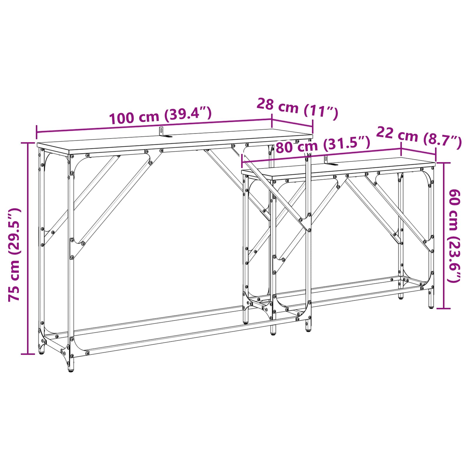 Τραπέζι κονσόλας 2 pcs Παλιό Ξύλο 100 x 28 x 75 εκ. - Pakobazaar
