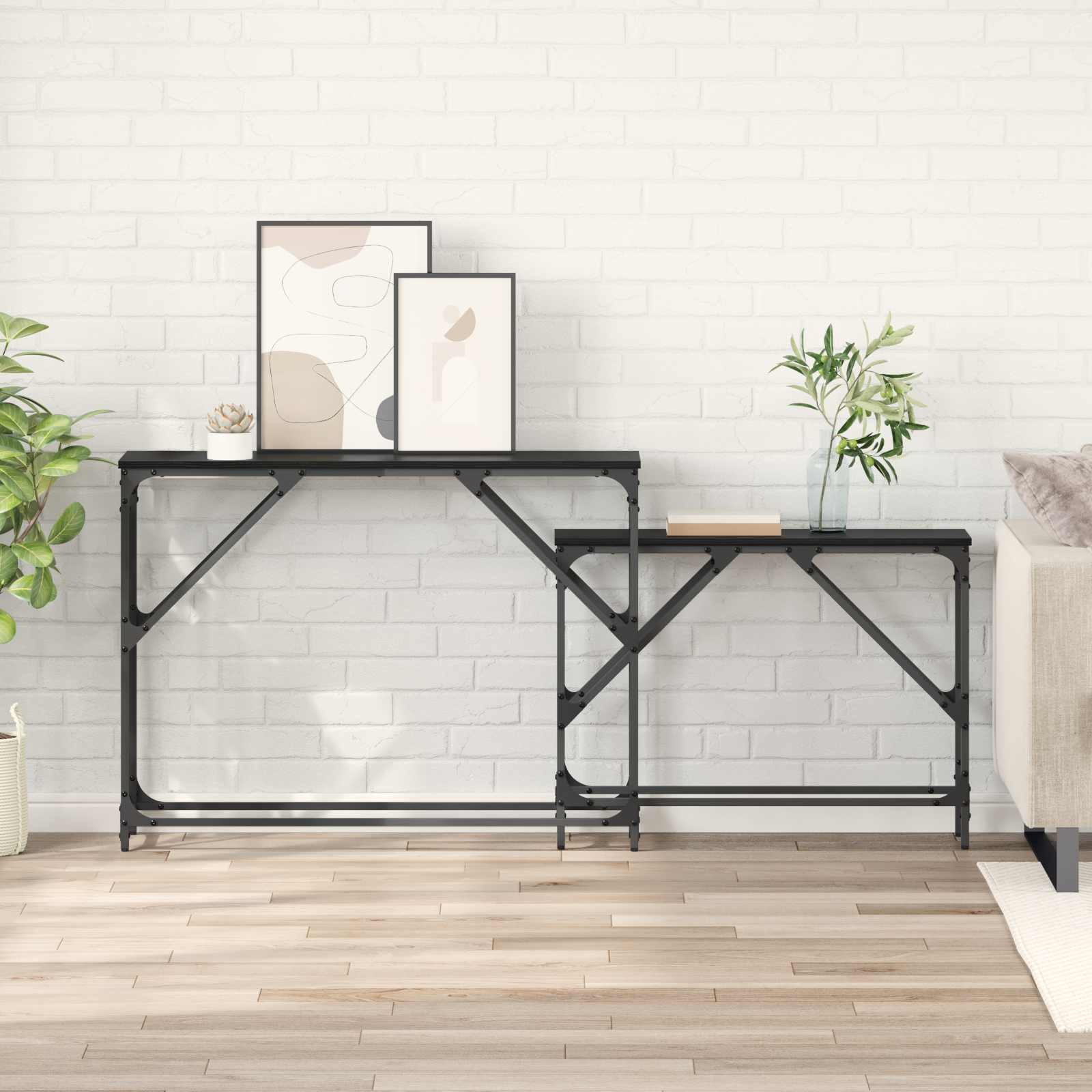 Τραπέζι κονσόλας 2 pcs Μαύρη Οξυά 100 x 28 x 75 εκ. - Pakobazaar