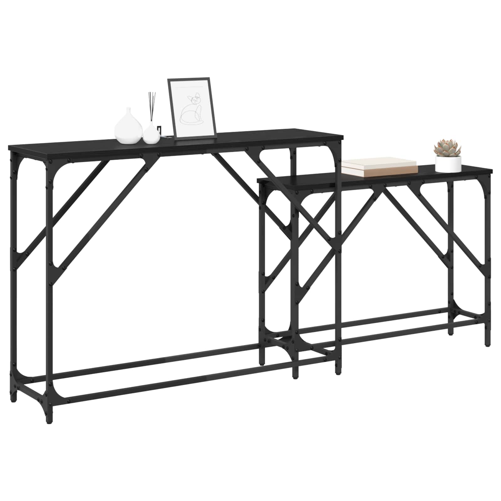 Τραπέζι κονσόλας 2 pcs Μαύρη Οξυά 100 x 28 x 75 εκ. - Pakobazaar
