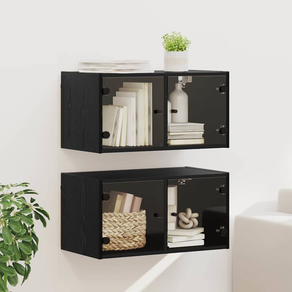Ντουλάπια Τοίχου Επιτοίχιο 2 pcs Μαύρη Οξυά 68 x 37 x 35 εκ - Pakobazaar