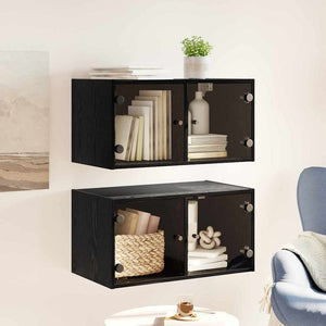 Ντουλάπια Τοίχου Επιτοίχιο 2 pcs Μαύρη Οξυά 68 x 37 x 35 εκ - Pakobazaar