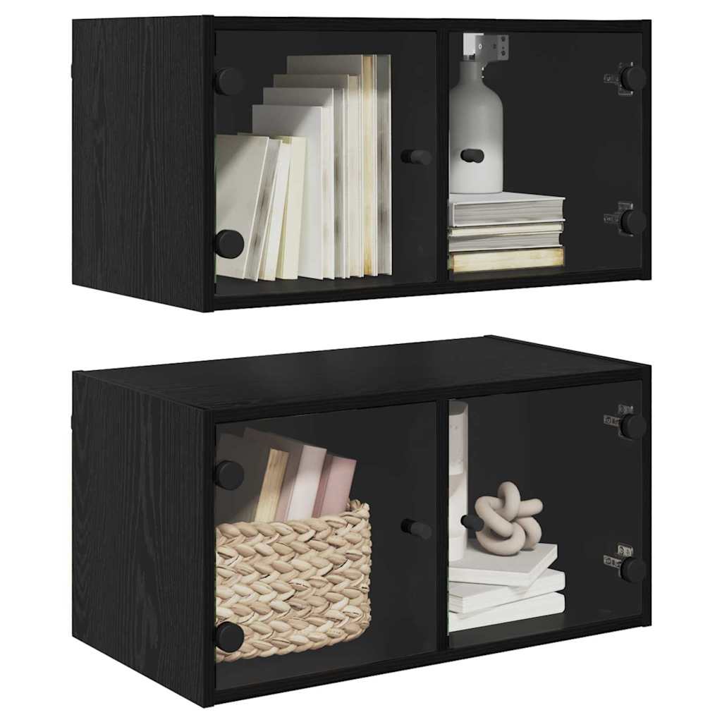 Ντουλάπια Τοίχου Επιτοίχιο 2 pcs Μαύρη Οξυά 68 x 37 x 35 εκ - Pakobazaar