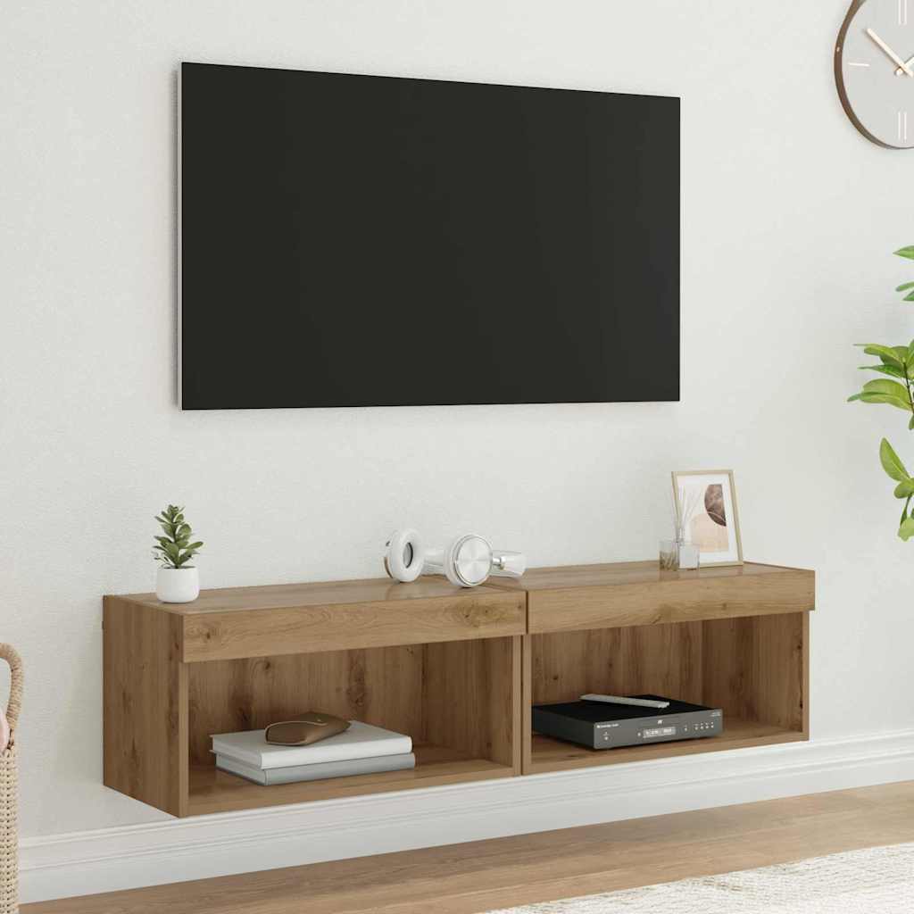 Σετ επίπλου τηλεόρασης με led Artisan Oak Επεξεργασμένο ξύλο - Pakobazaar