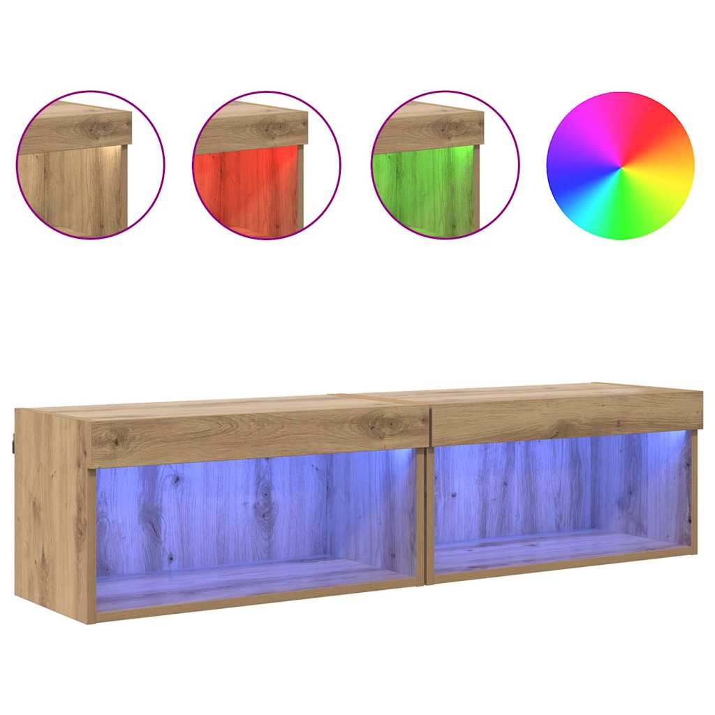 Σετ επίπλου τηλεόρασης με led Artisan Oak Επεξεργασμένο ξύλο - Pakobazaar